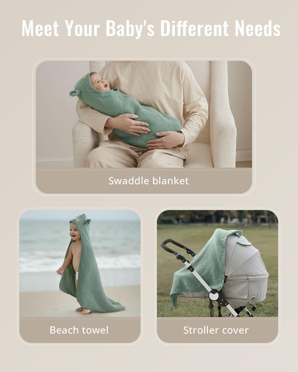 Blissful Diary 2-pack display demonstrates versatile baby towel set.