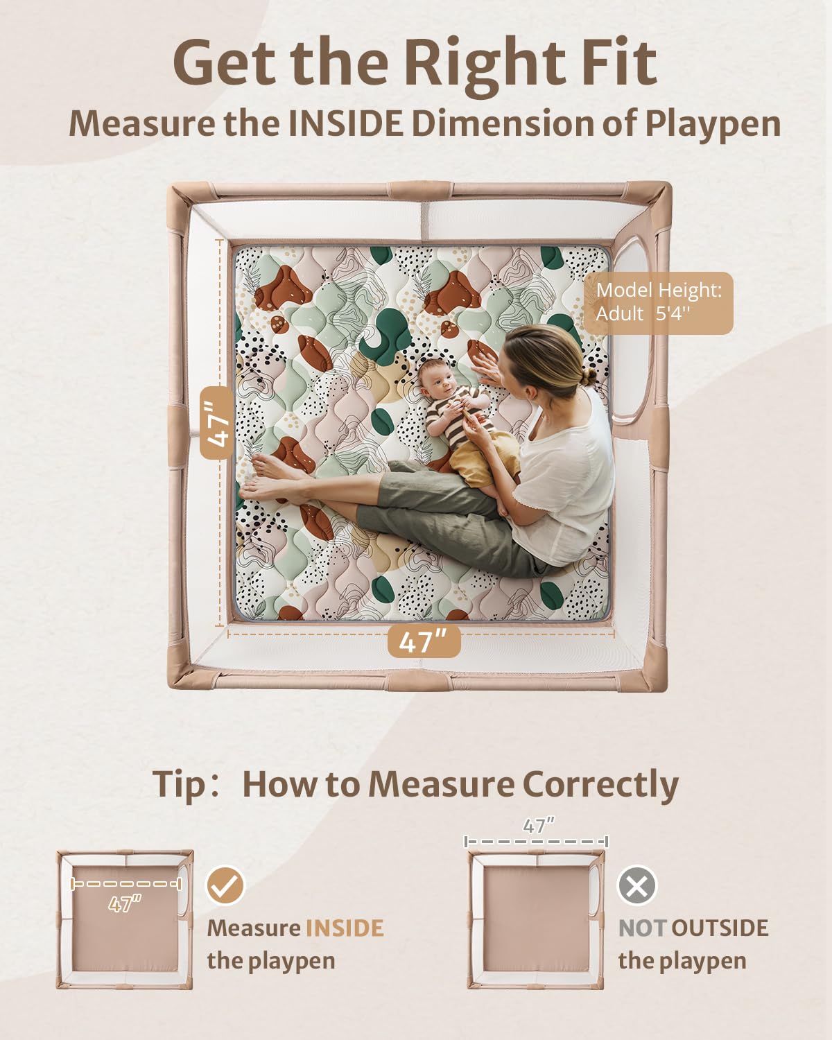 Blissful Diary 47x47 playpen mat designed to fit standard playpens securely.