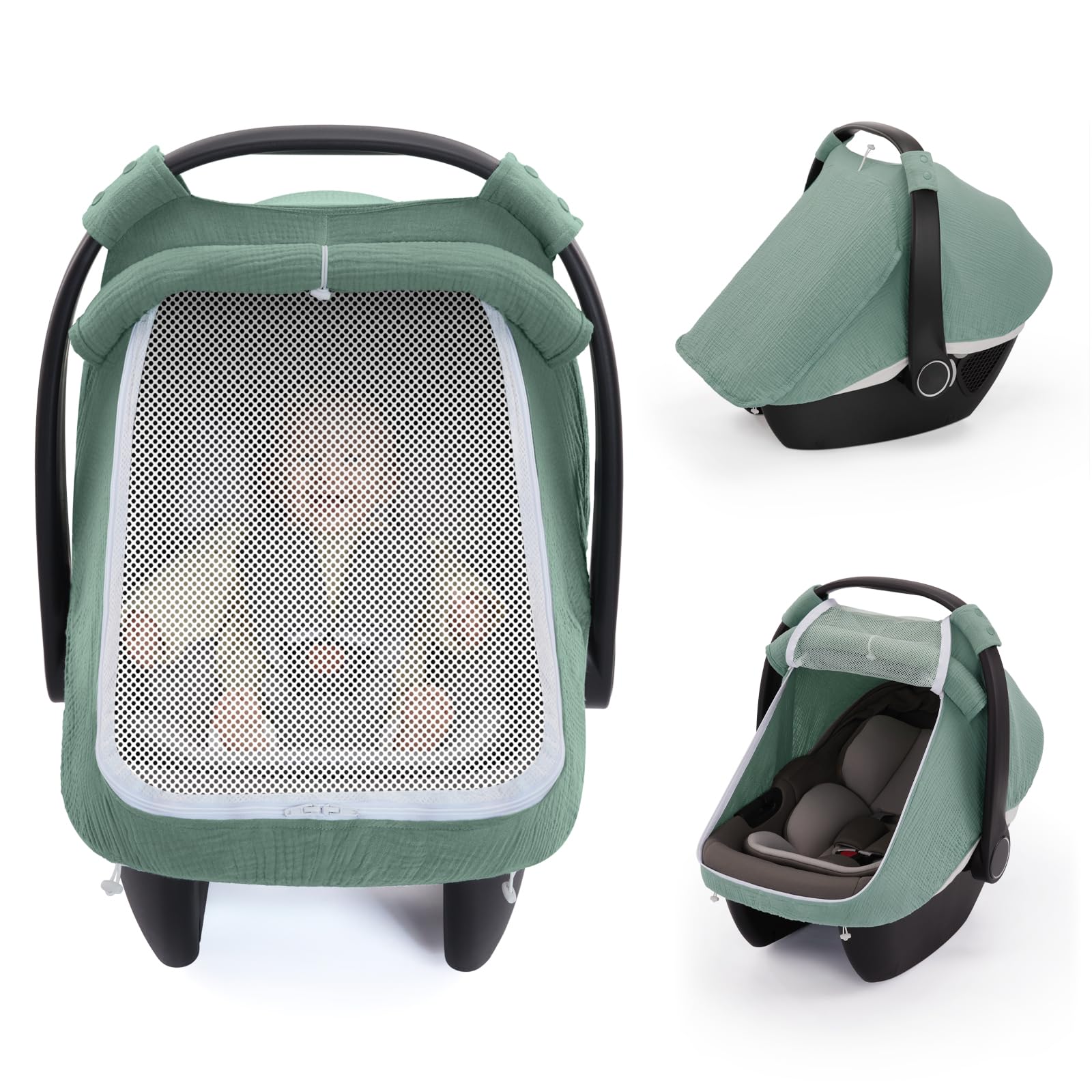 Blissful Diary baby car seat cover with mesh window for breathable on-the-go protection.