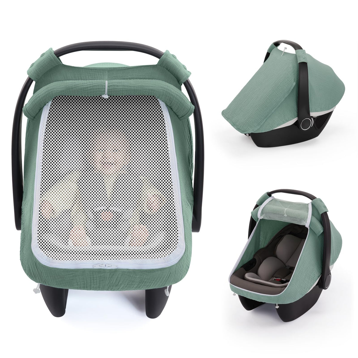 Blissful Diary baby car seat cover with mesh window for breathable on-the-go protection.