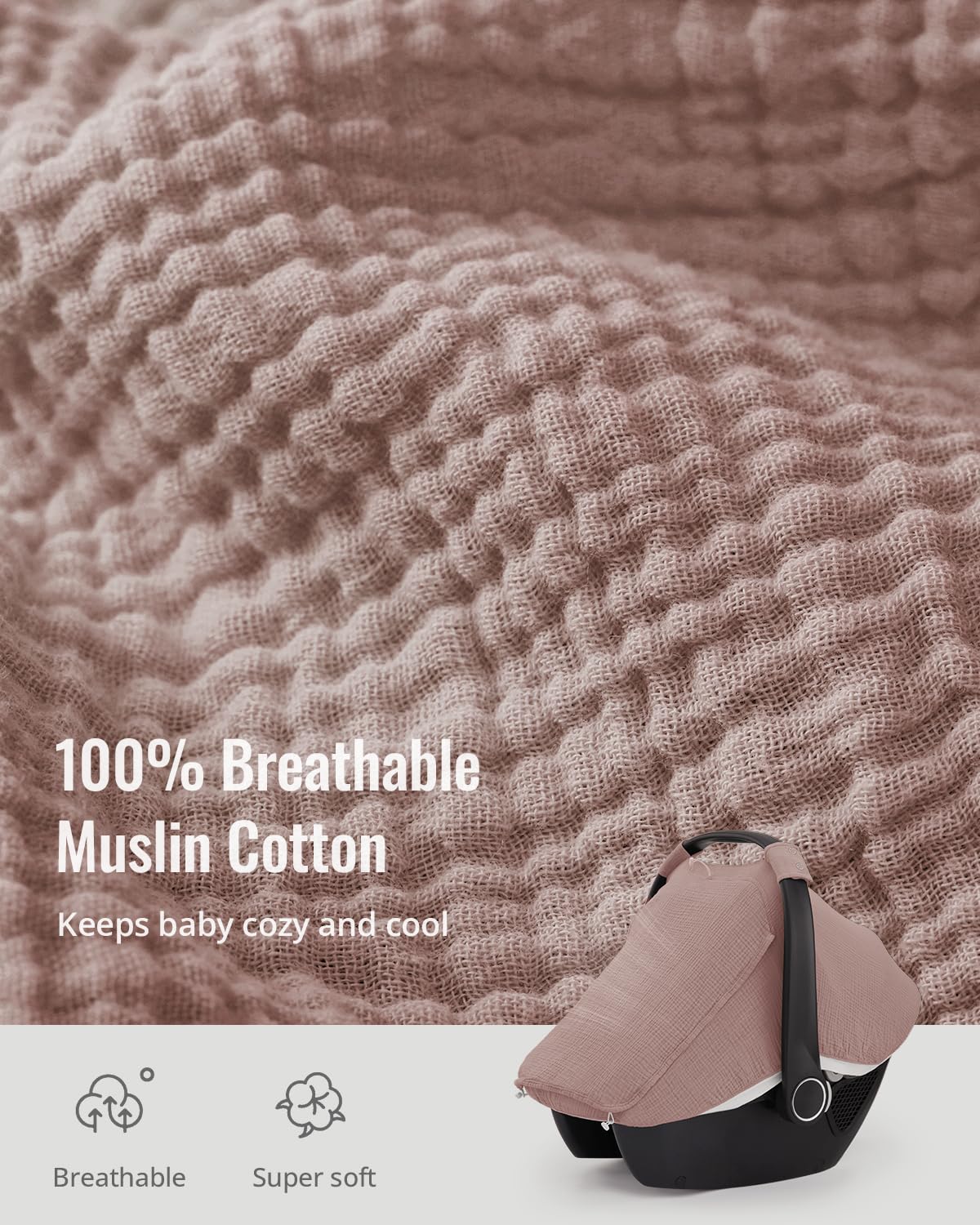 Blissful Diary muslin sunshade provides soft shade and airflow on sunny rides