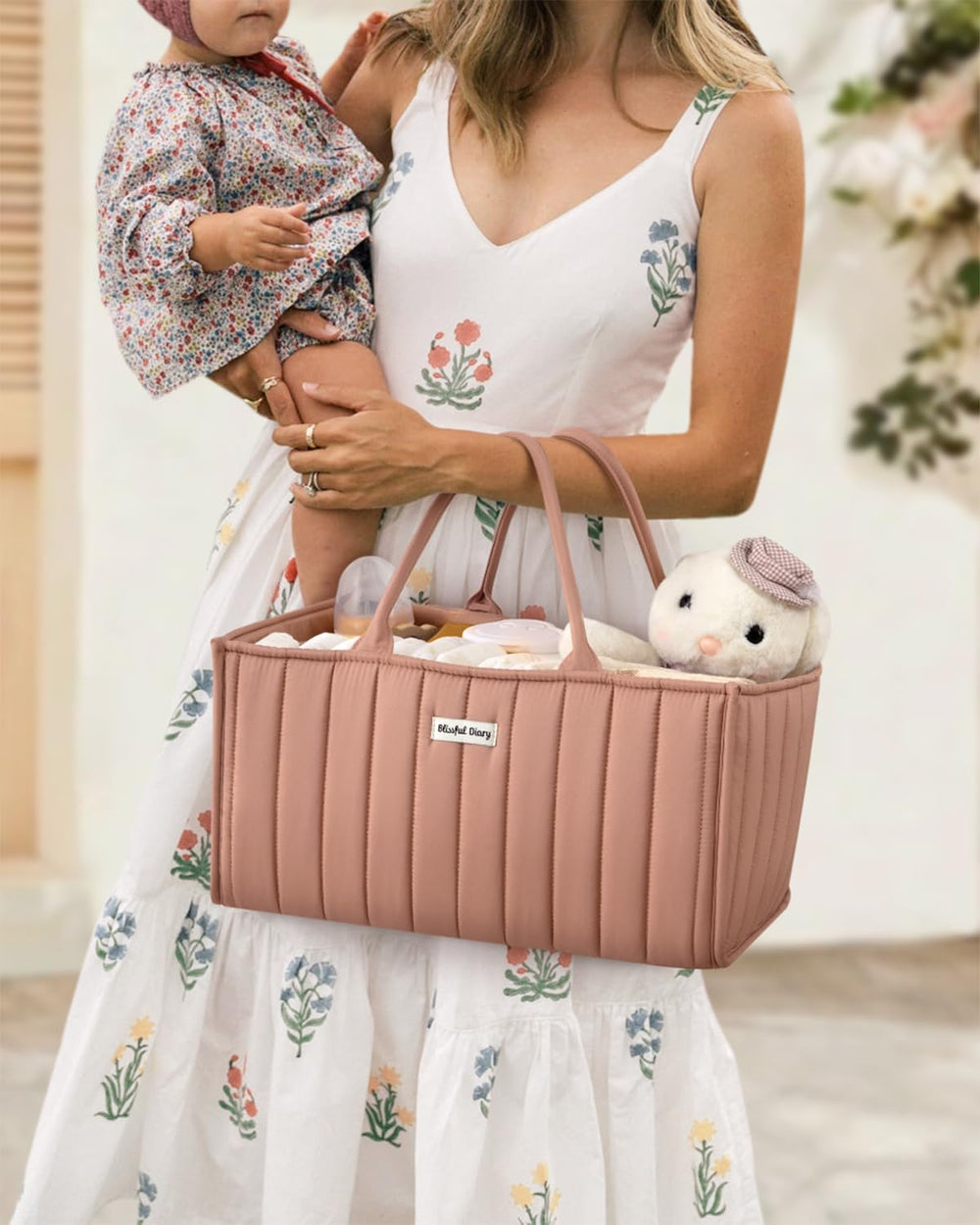 Blissful Diary diaper caddy versatile for nursery, bathroom, car trips.