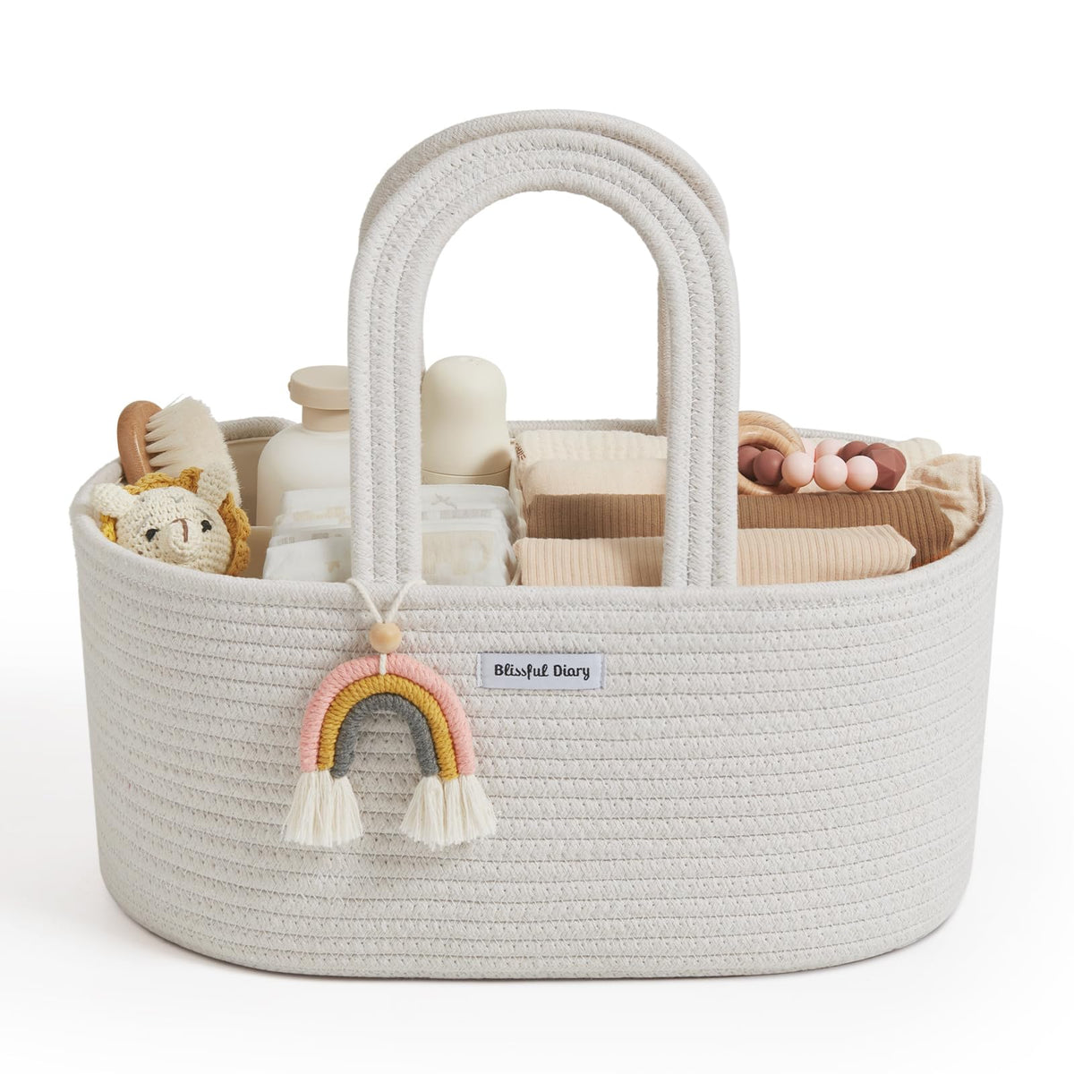 Blissful Diary diaper caddy oval storage basket keeps nappies and wipes within quick reach