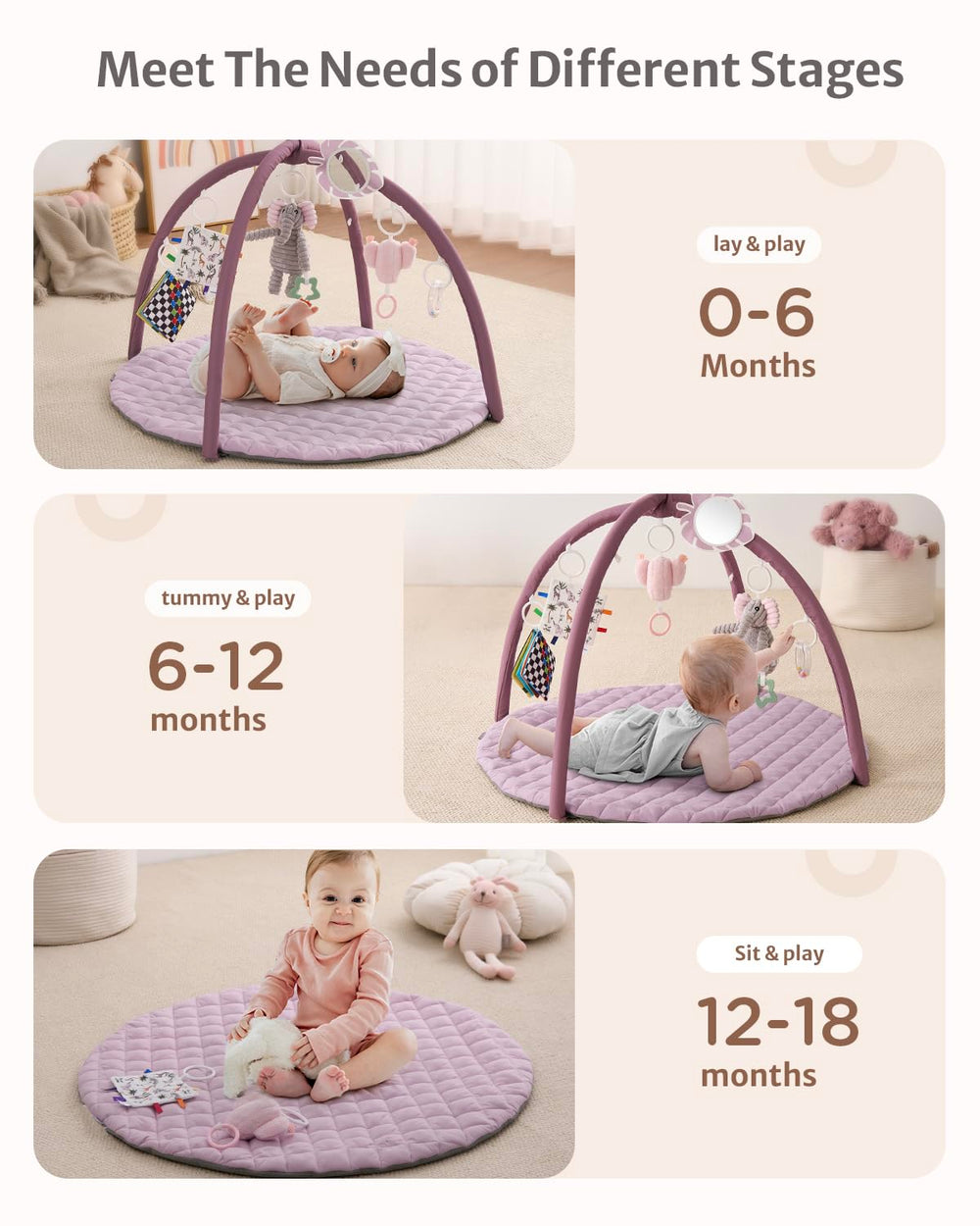 Blissful Diary Baby Play Gym Mat cactus bell toy promotes auditory engagement during play