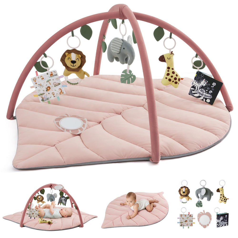 Blissful Diary crystal pink play gym with plush mat for tummy time and visual tracking