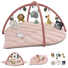 Blissful Diary crystal pink play gym with plush mat for tummy time and visual tracking