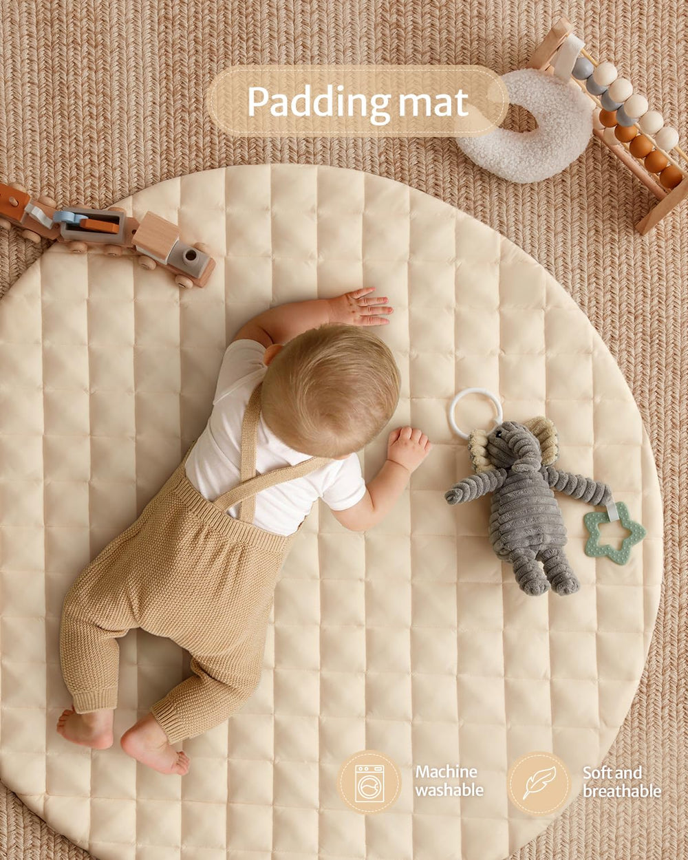 Blissful Diary rattle toy detail supports auditory development during play.