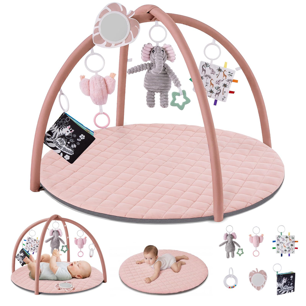 Blissful Diary baby play gym soft pink close-up highlighting cozy fabric for newborn comfort
