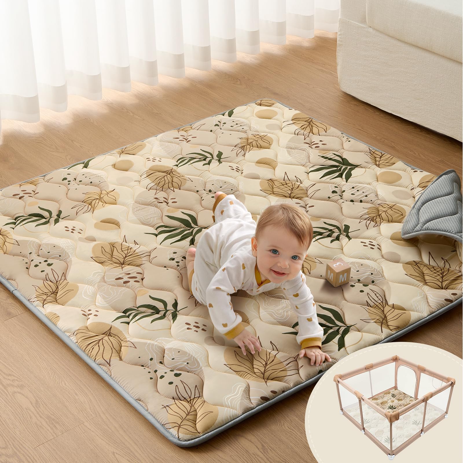 Blissful Diary baby play mat 50x50 flat lay showing ample safe play space.