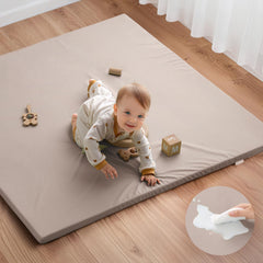Blissful Diary vegan leather play mat close-up shows durable waterproof surface for quick cleaning