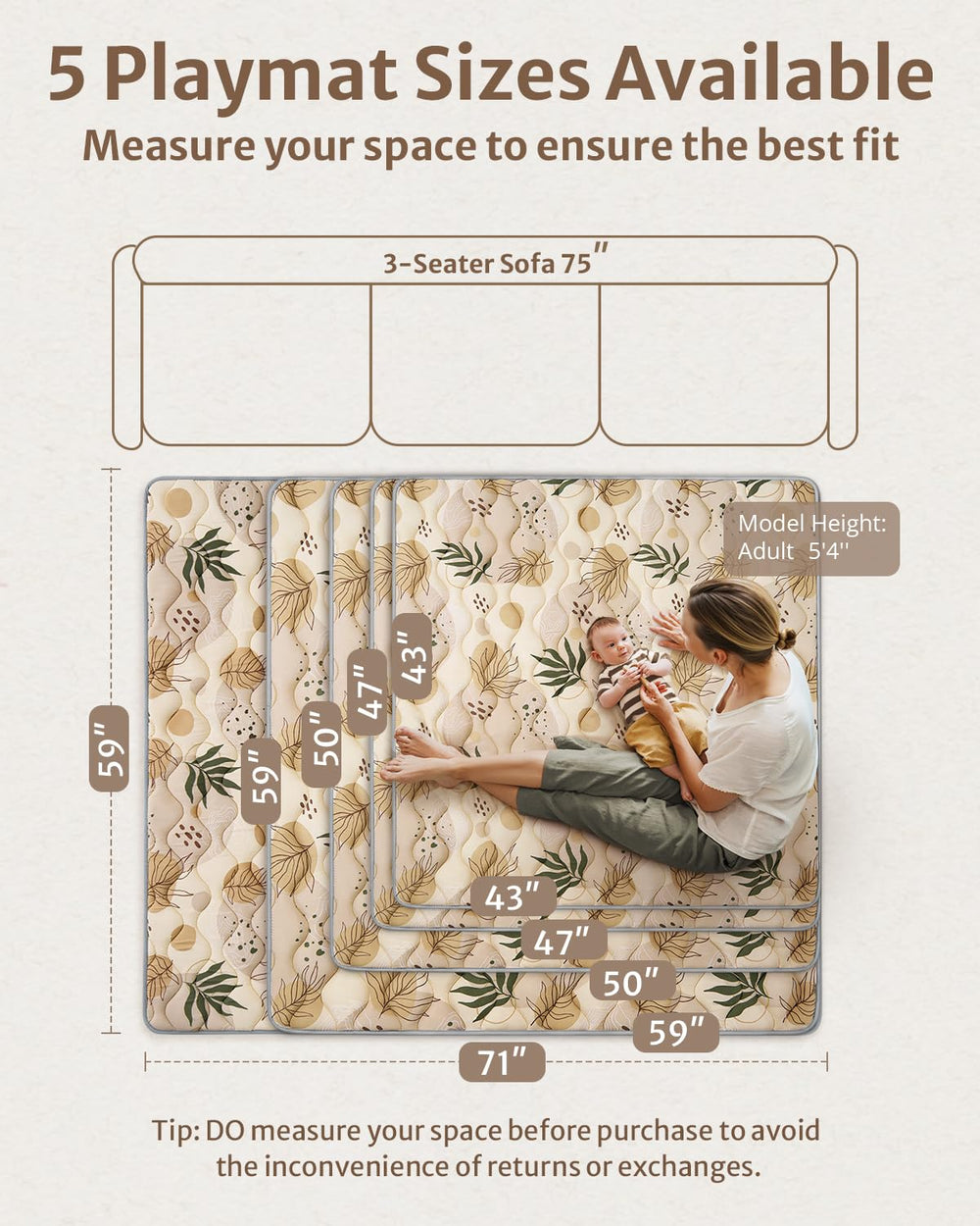 Blissful Diary play mat with non-slip bottom safely anchors on floors.