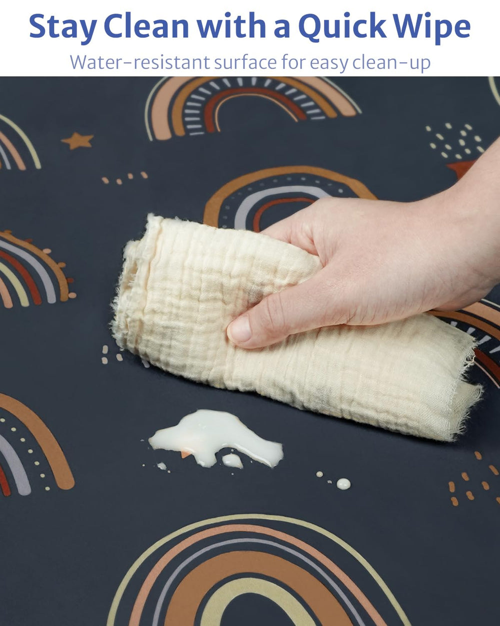 Blissful Diary splat mat doubles as a playful tablecloth for crafts.