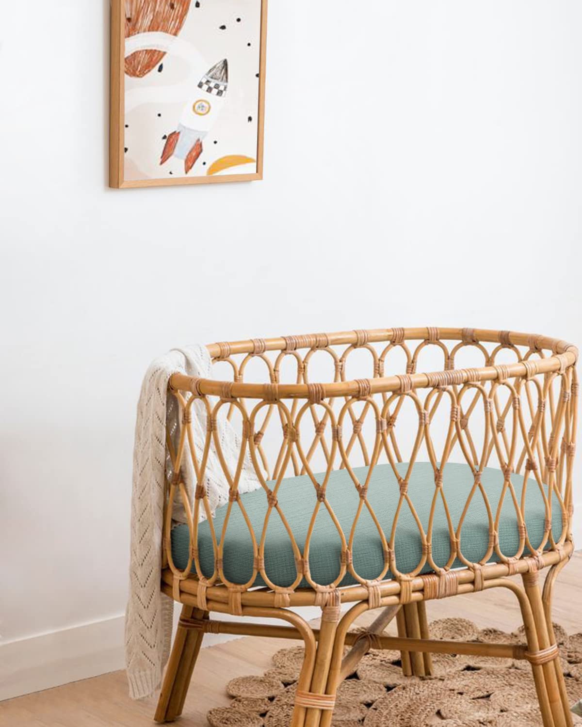 Blissful Diary boho style enhances nursery with Roman Green and Leaf pattern