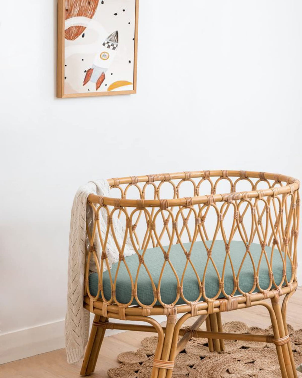 Blissful Diary boho style enhances nursery with Roman Green and Leaf pattern