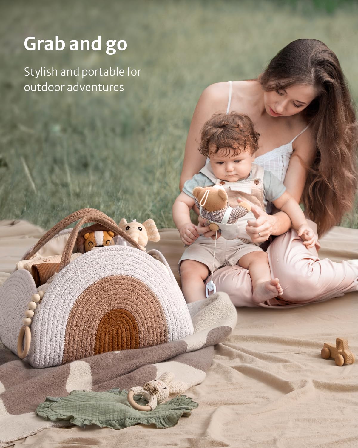 Blissful Diary car organizer in-use for portable baby storage during travel.