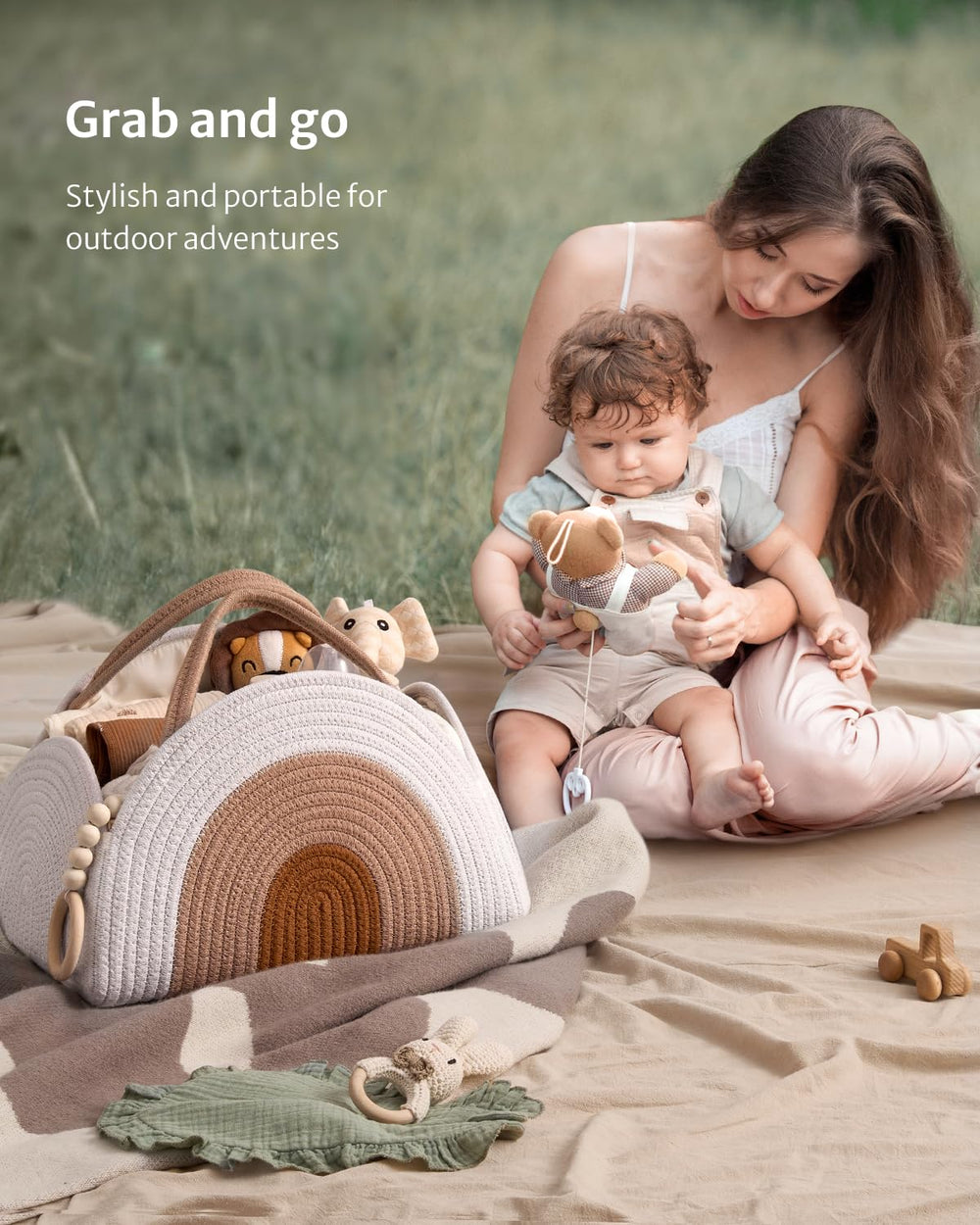 Blissful Diary car organizer in-use for portable baby storage during travel.