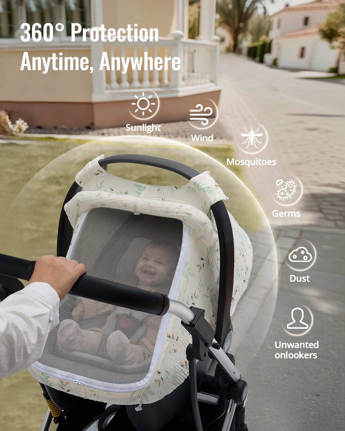 Blissful Diary car seat cover 360-protective-castle shields from sun and wind.