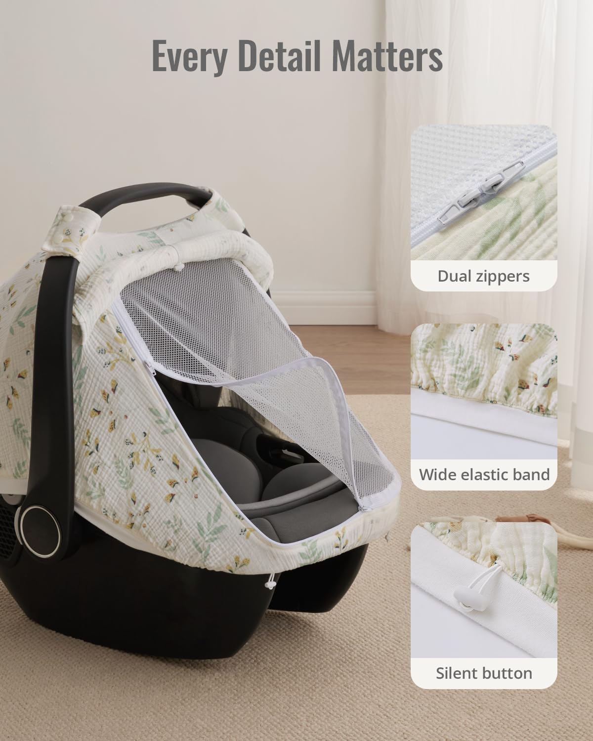 Blissful Diary car seat cover botanical-leaf design adds chic gift appeal.