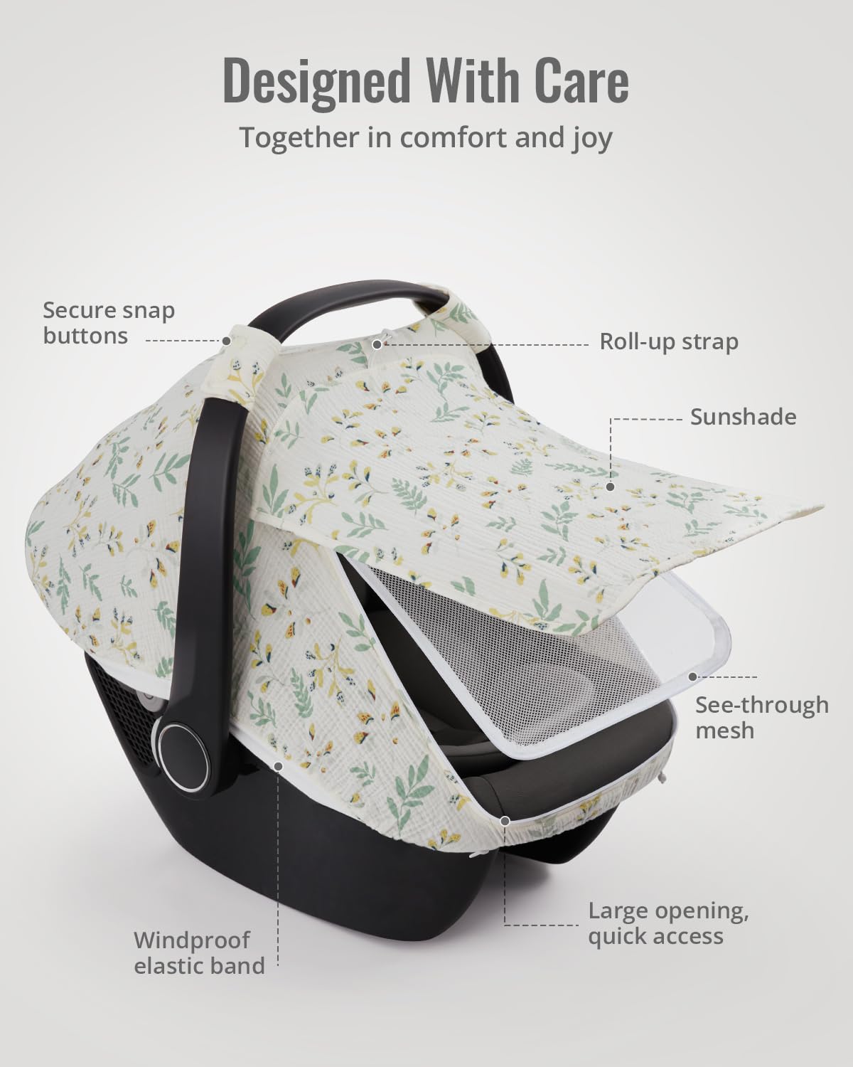 Blissful Diary car seat cover easy-in-out enables quick baby access.