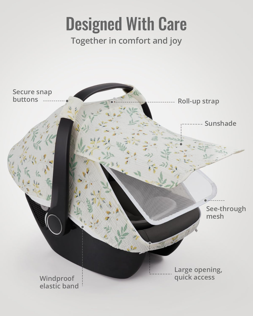 Blissful Diary car seat cover easy-in-out enables quick baby access.
