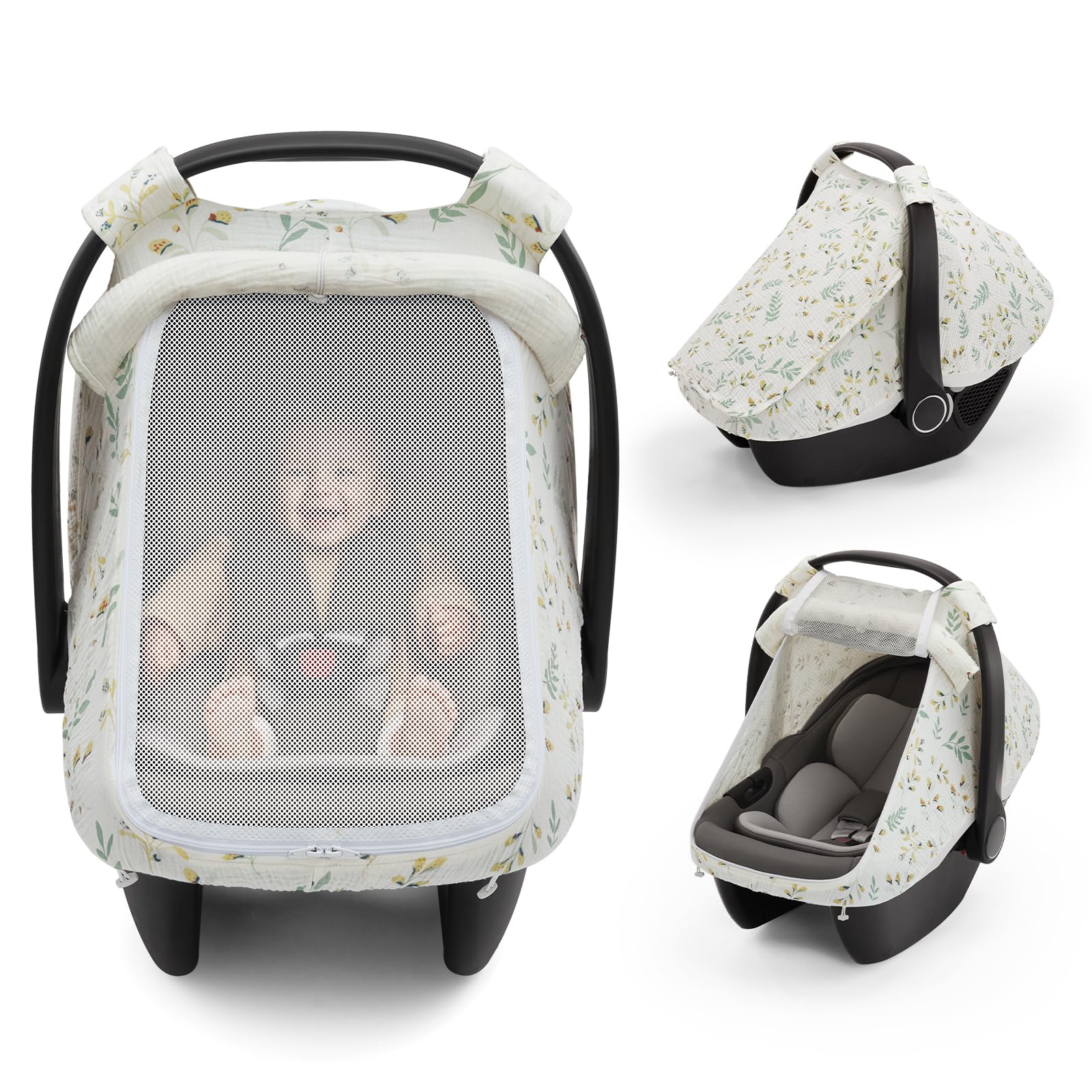 Blissful Diary car seat cover mesh-window shows breathable comfort for outings.