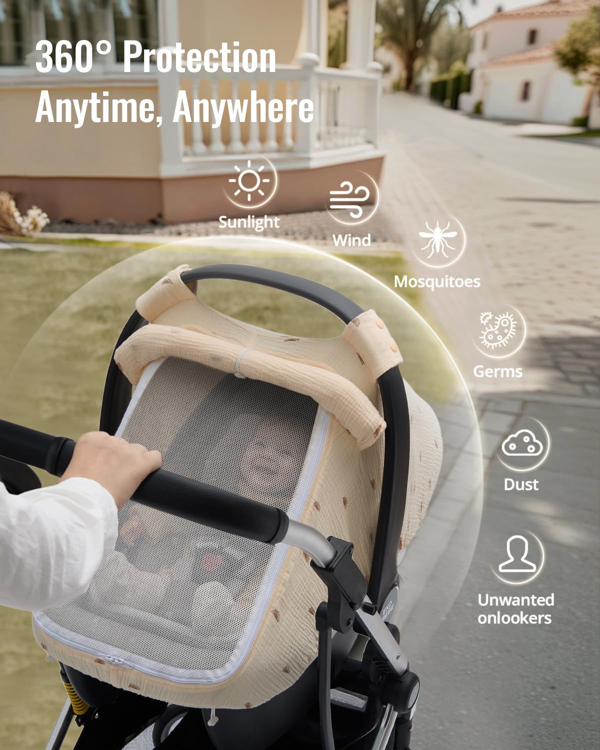 Blissful Diary windproof castle shields baby from sun, wind, and curious onlookers.