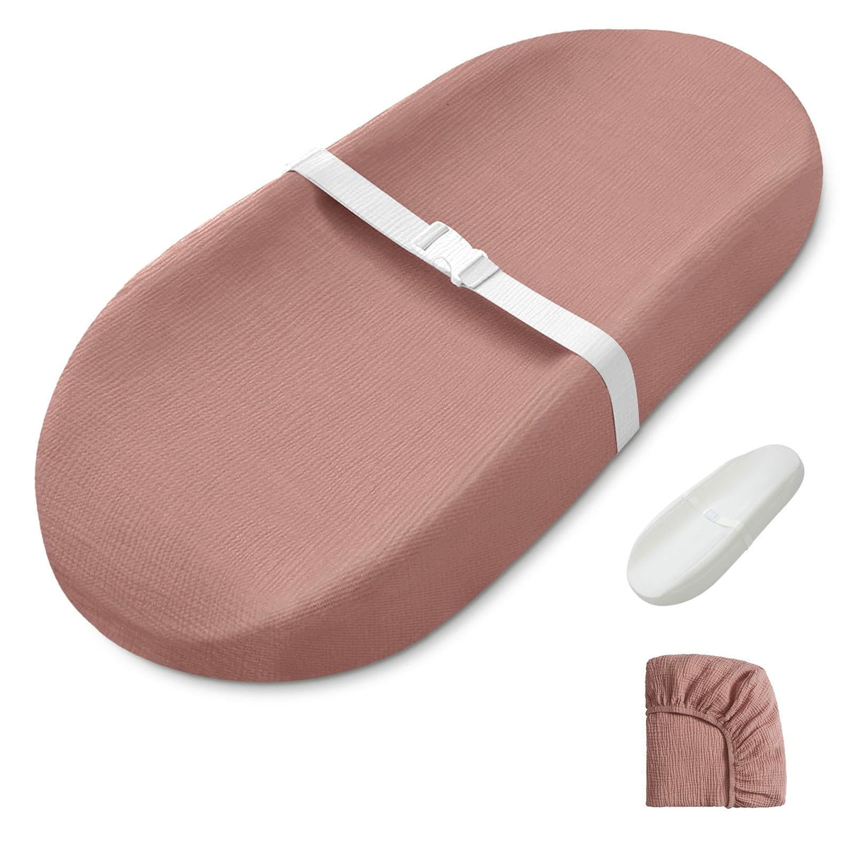 Blissful Diary changing pad in dusty pink cover with secure fit and easy wipe-clean surface