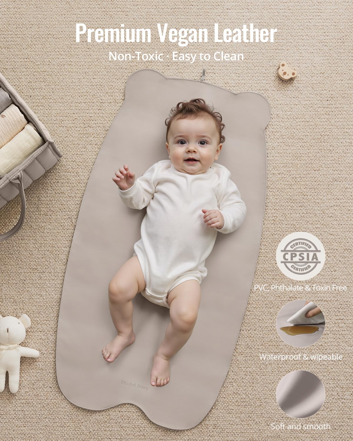 Blissful Diary changing pad folded in a diaper bag, ultra-compact travel essential.