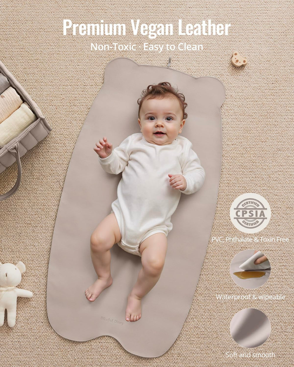 Blissful Diary changing pad folded in a diaper bag, ultra-compact travel essential.