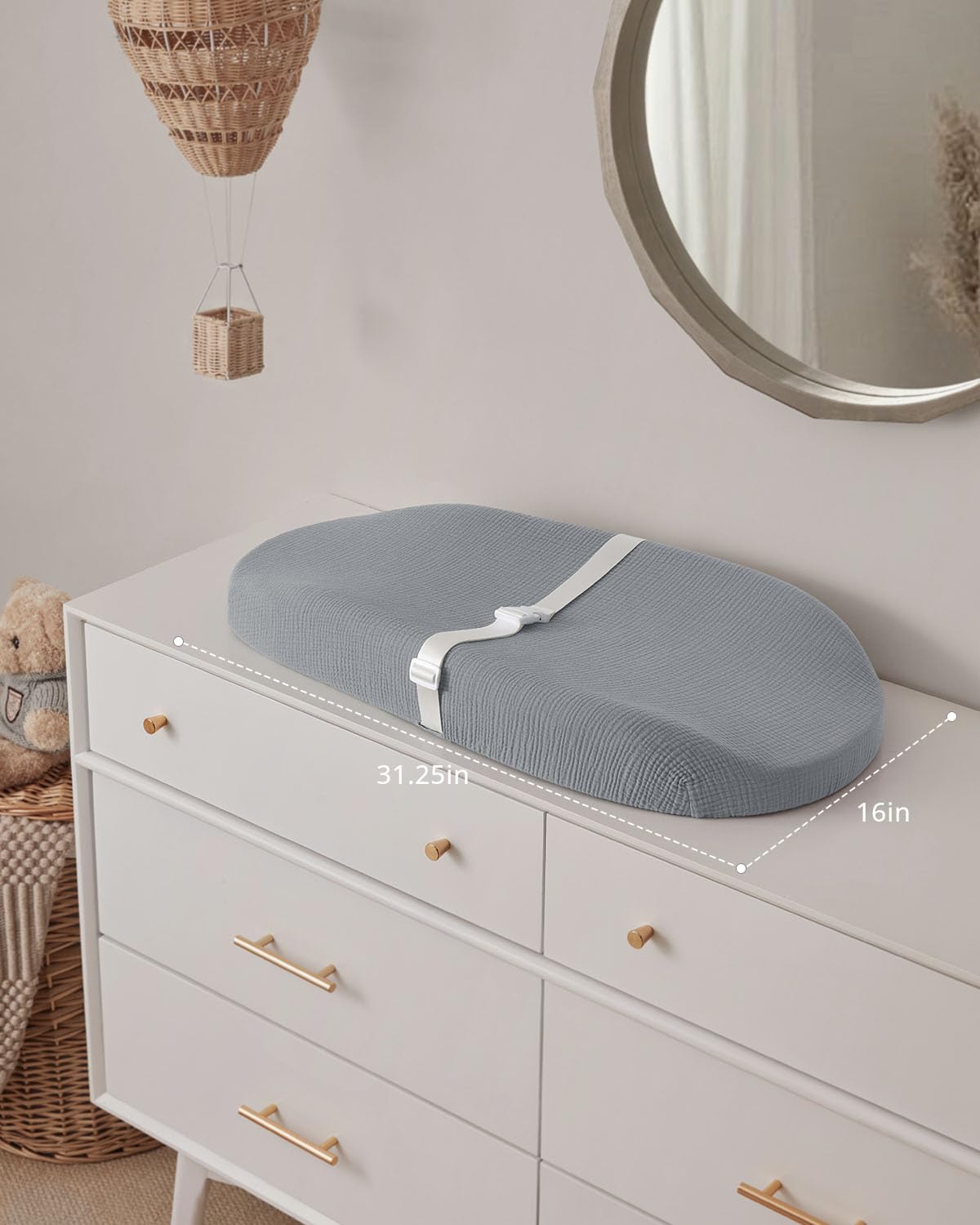 Blissful Diary changing pad gray avocado design enhances nursery
