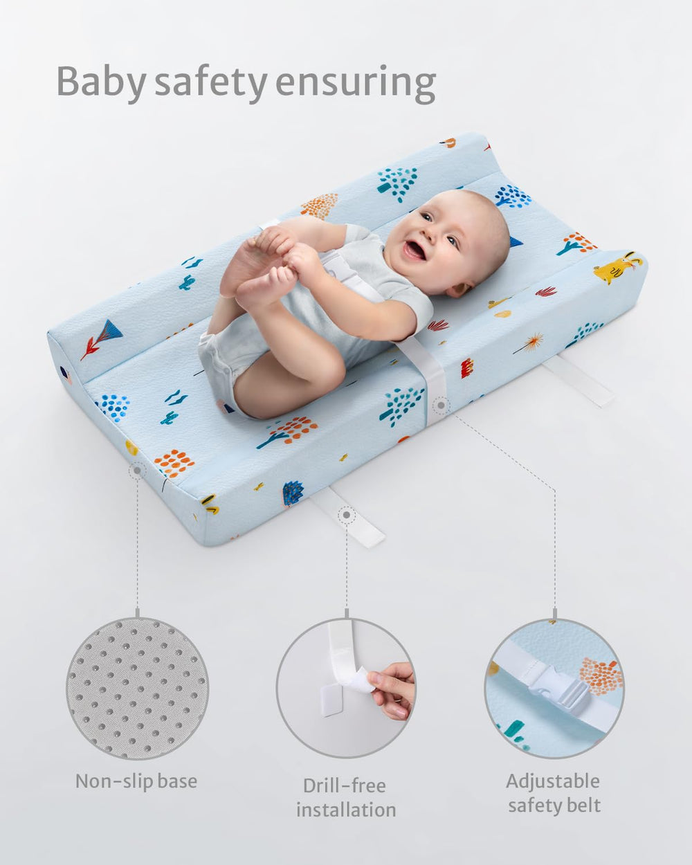 Blissful Diary changing pad quick-release belt secures baby during changes