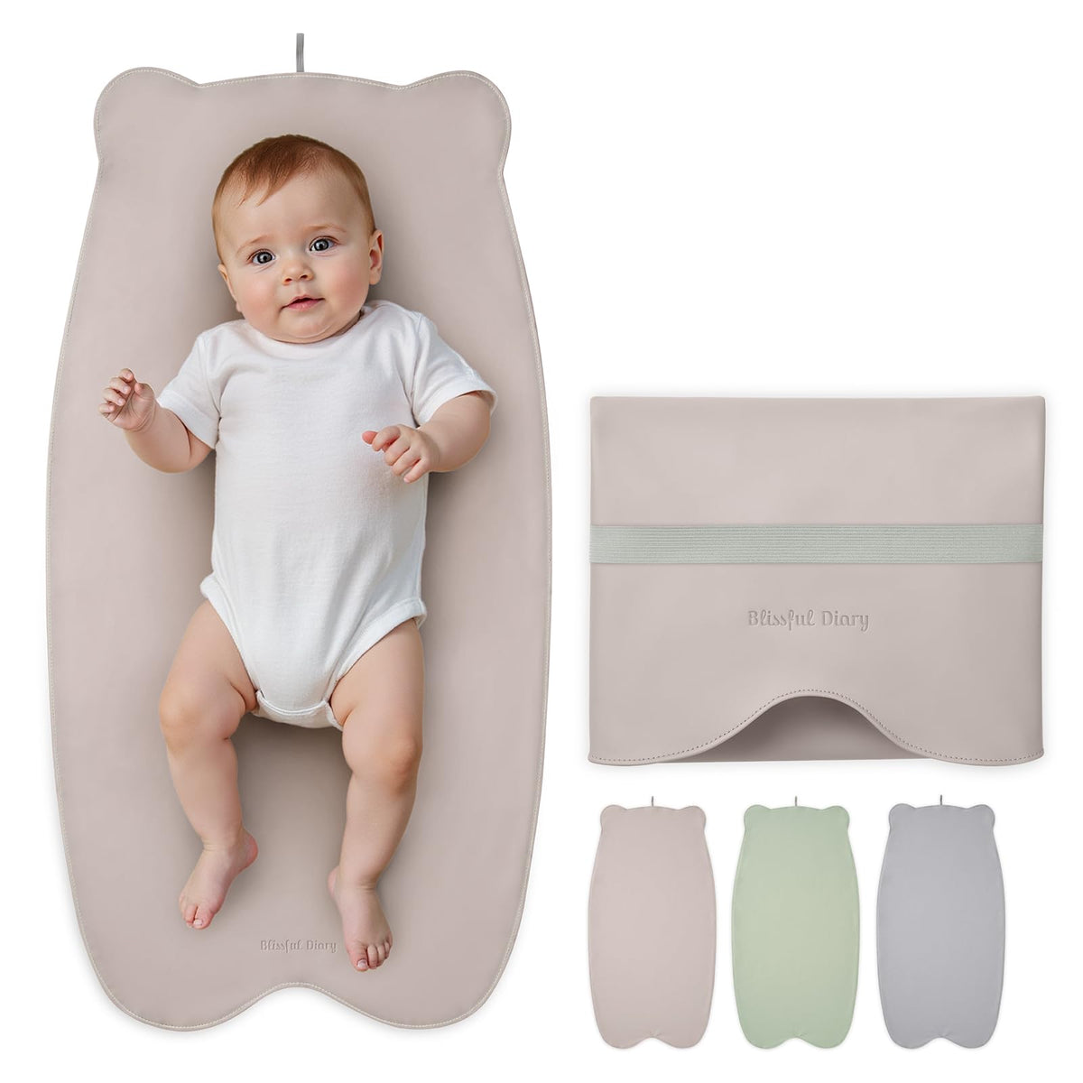 Blissful Diary vegan leather changing pad close-up, waterproof wipe-clean surface for quick diaper changes.