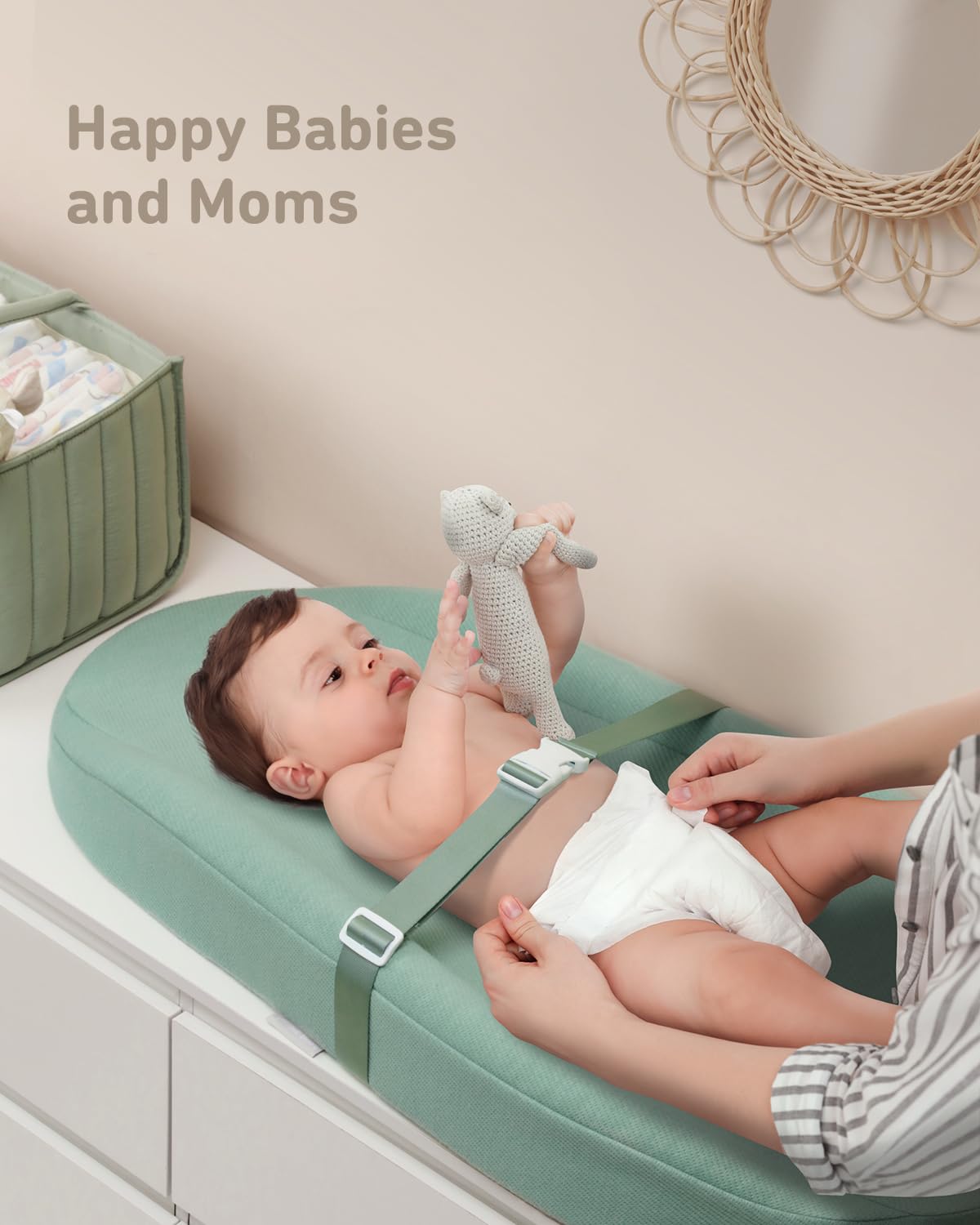 Blissful Diary waterproof surface cleans easily after spills during diaper changes.