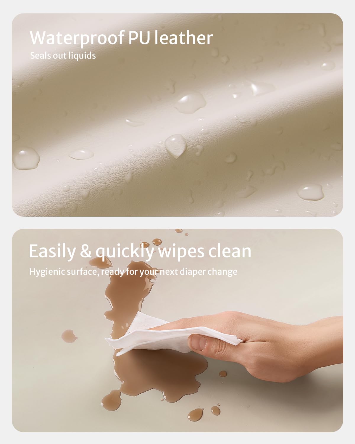 Blissful Diary changing pad waterproof surface for quick wipe-down after diaper changes.