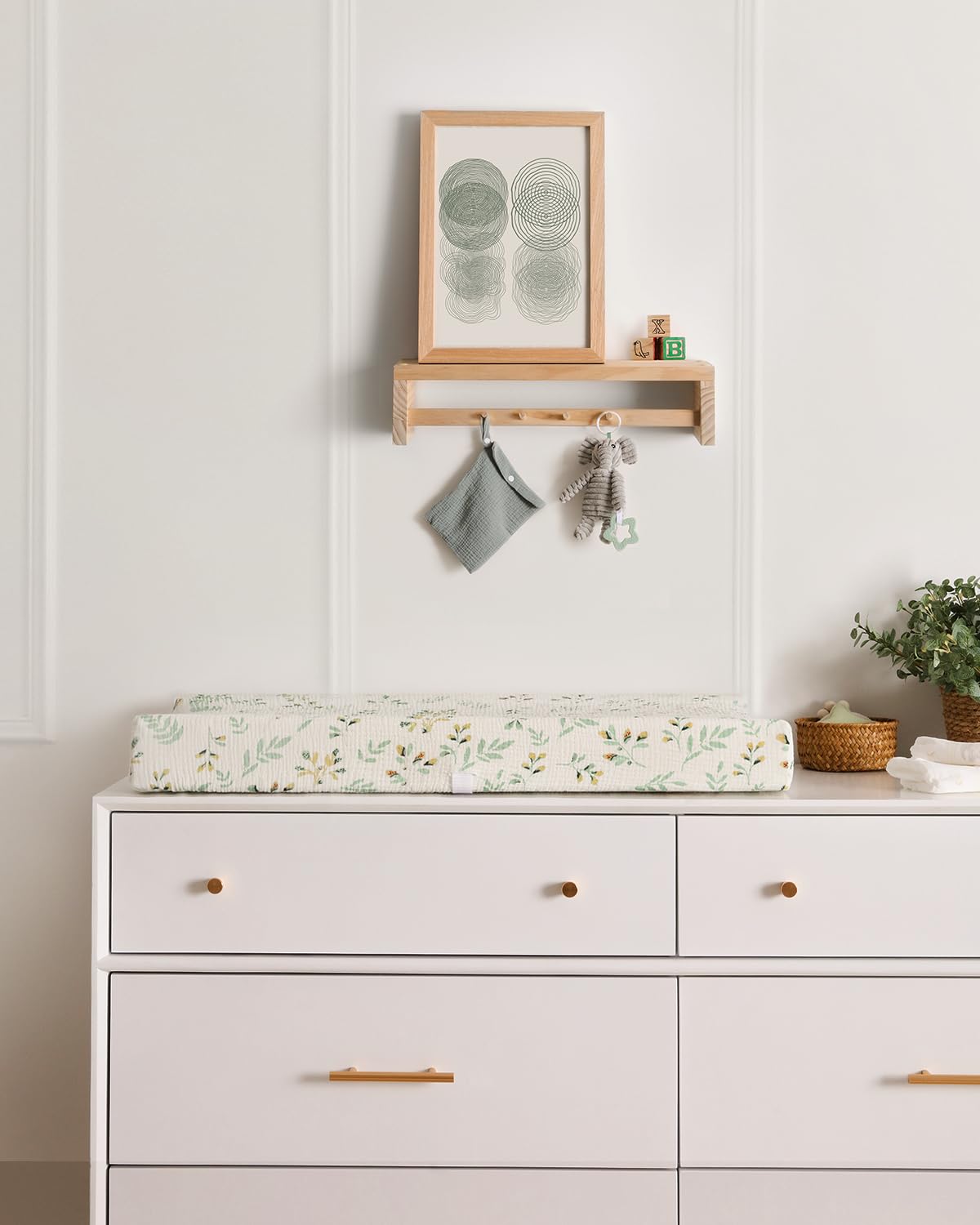 Blissful Diary nursery setup showing tidy change area.