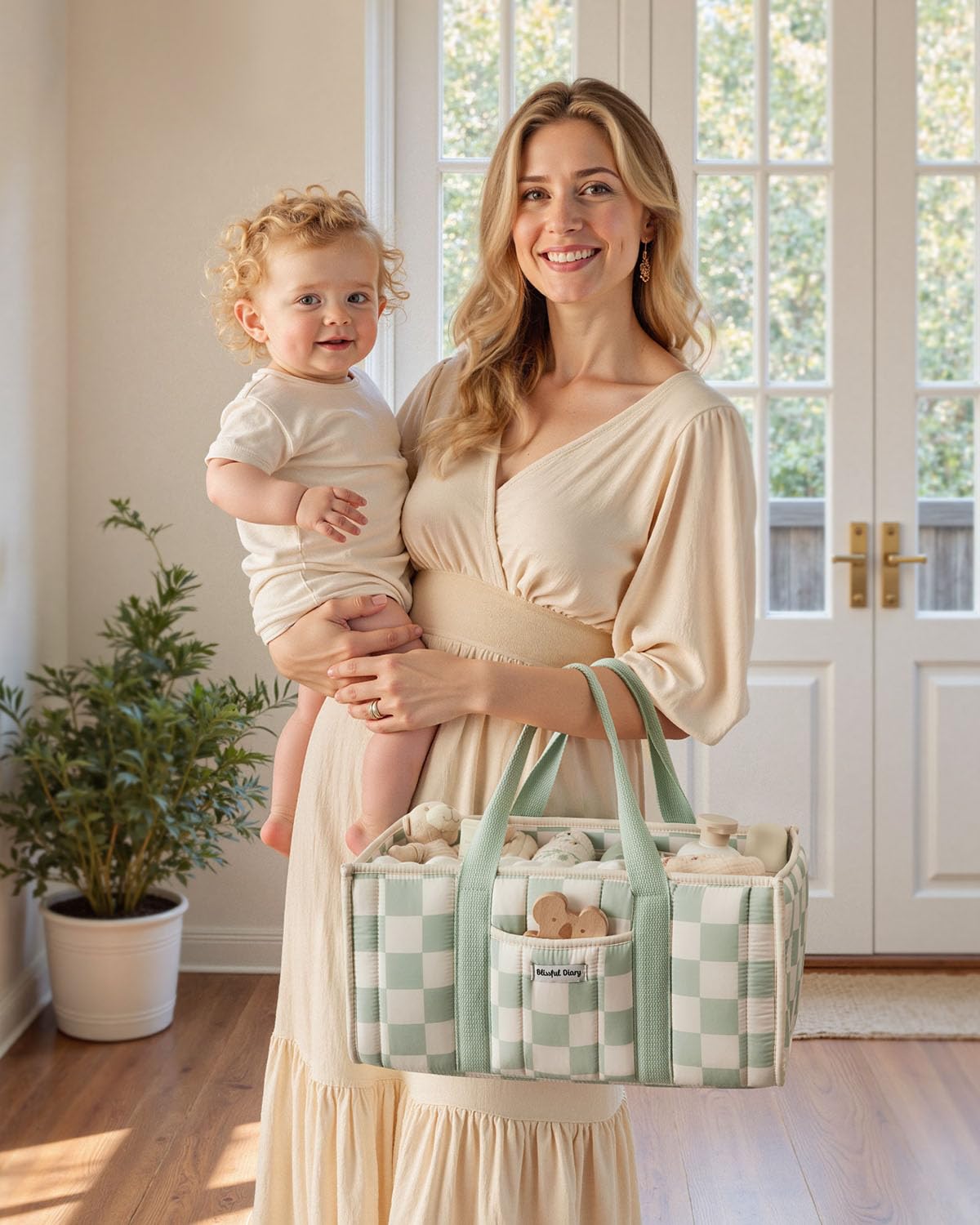 Blissful Diary caddy suits nursery, living room, or car, and can host breast pump parts too.