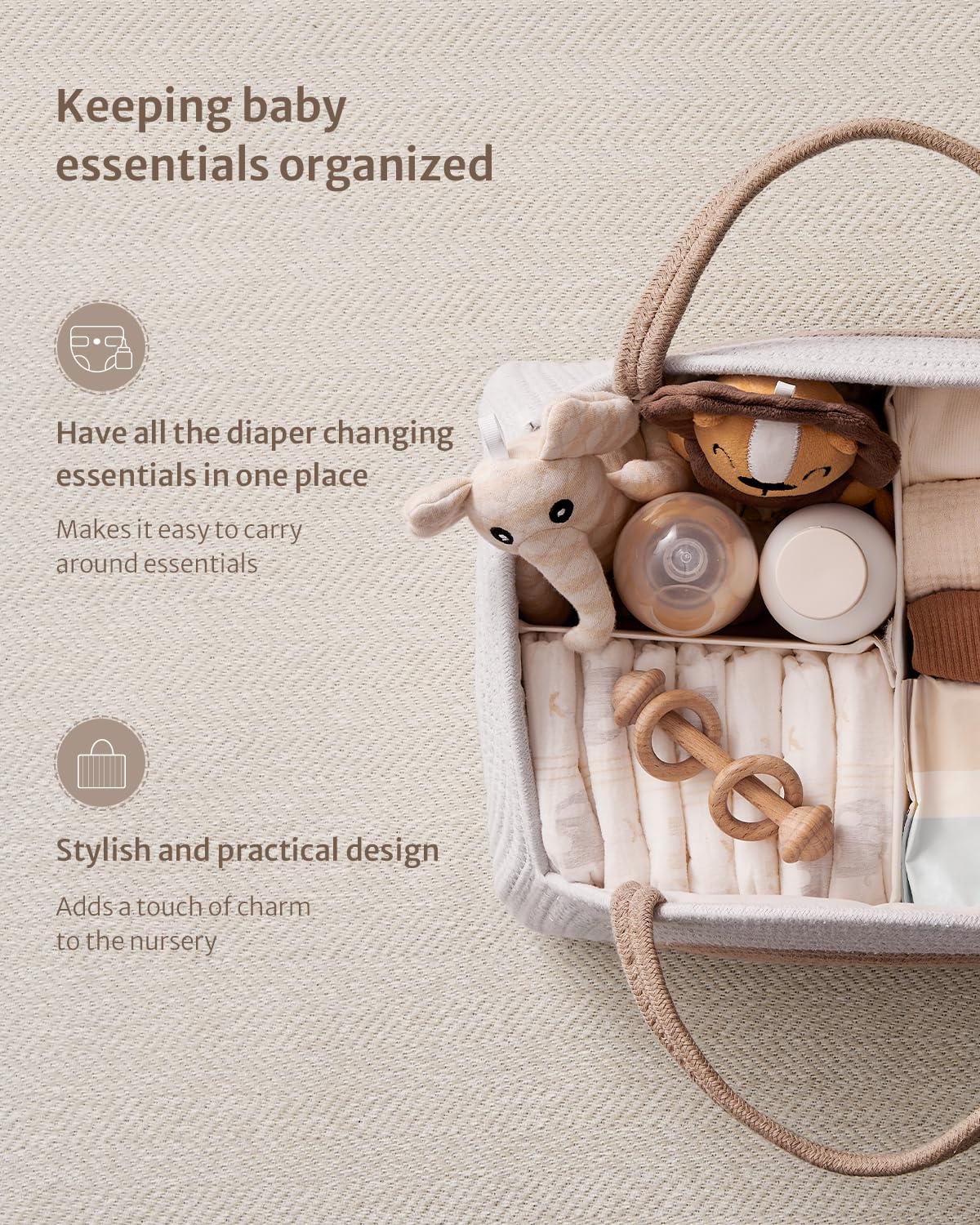 Blissful Diary cotton rope basket close-up highlights sturdy weave and natural style.