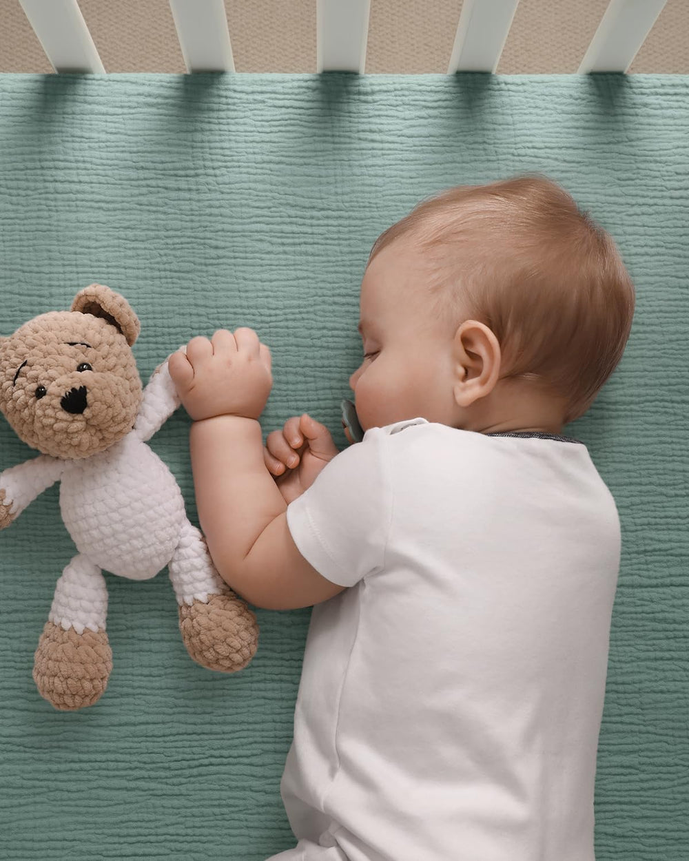 Blissful Diary crib sheet with snug elastic fit keeps sheets secure during play.