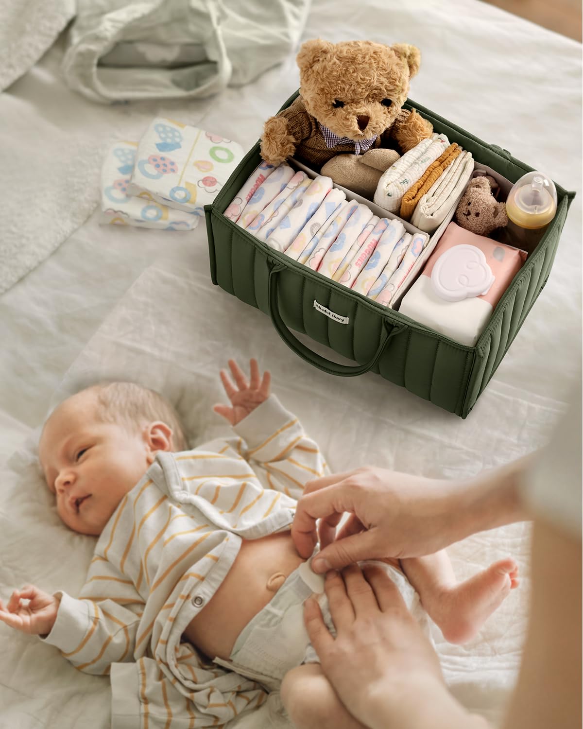 Blissful Diary diaper caddy deep green style elevates nursery decor