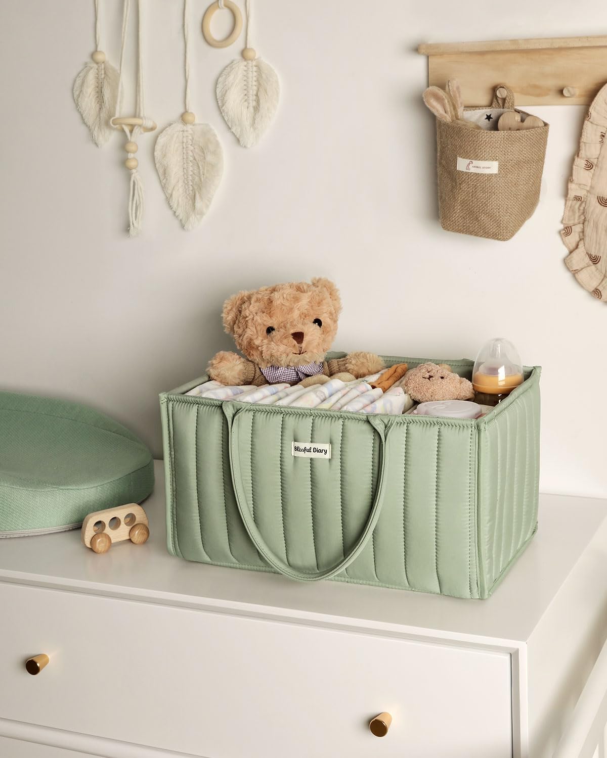Blissful Diary baby shower gift-ready diaper caddy, stylish and practical for new parents.