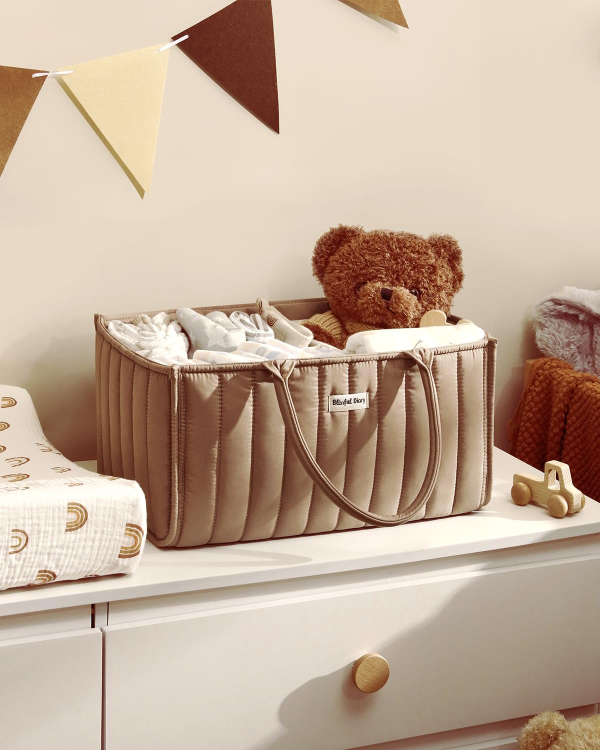 Blissful Diary diaper caddy gift-ready packaging suits baby showers.