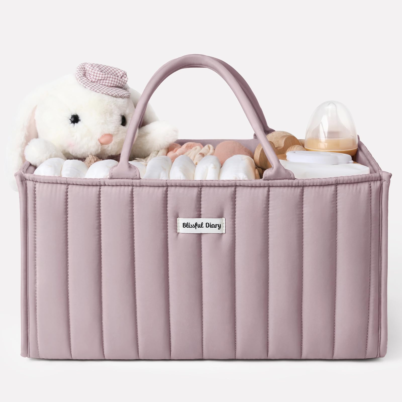 Blissful Diary diaper caddy with sturdy handles enables easy transport around the nursery.