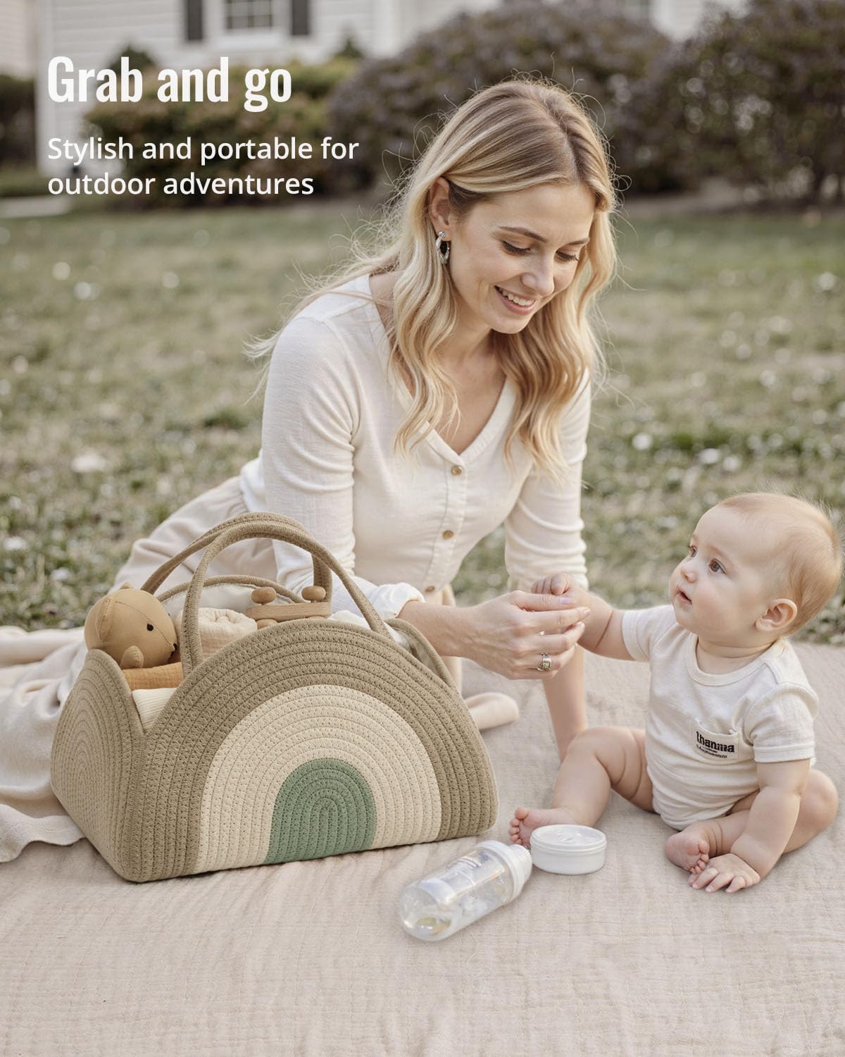 Blissful Diary diaper caddy with handles makes carrying between rooms effortless.