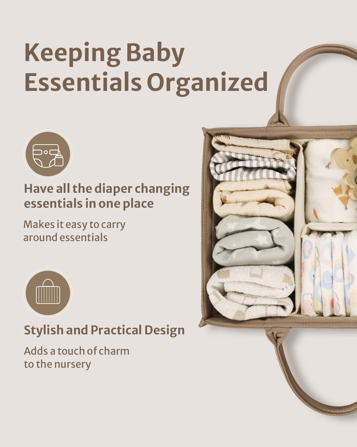 Blissful Diary diaper caddy with handles enables easy room-to-room transport.