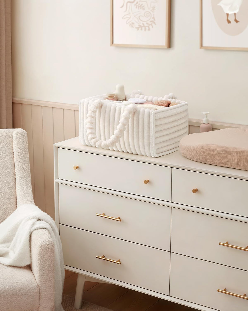 Blissful Diary Diaper Caddy in-use setup demonstrates portable nursery organization.