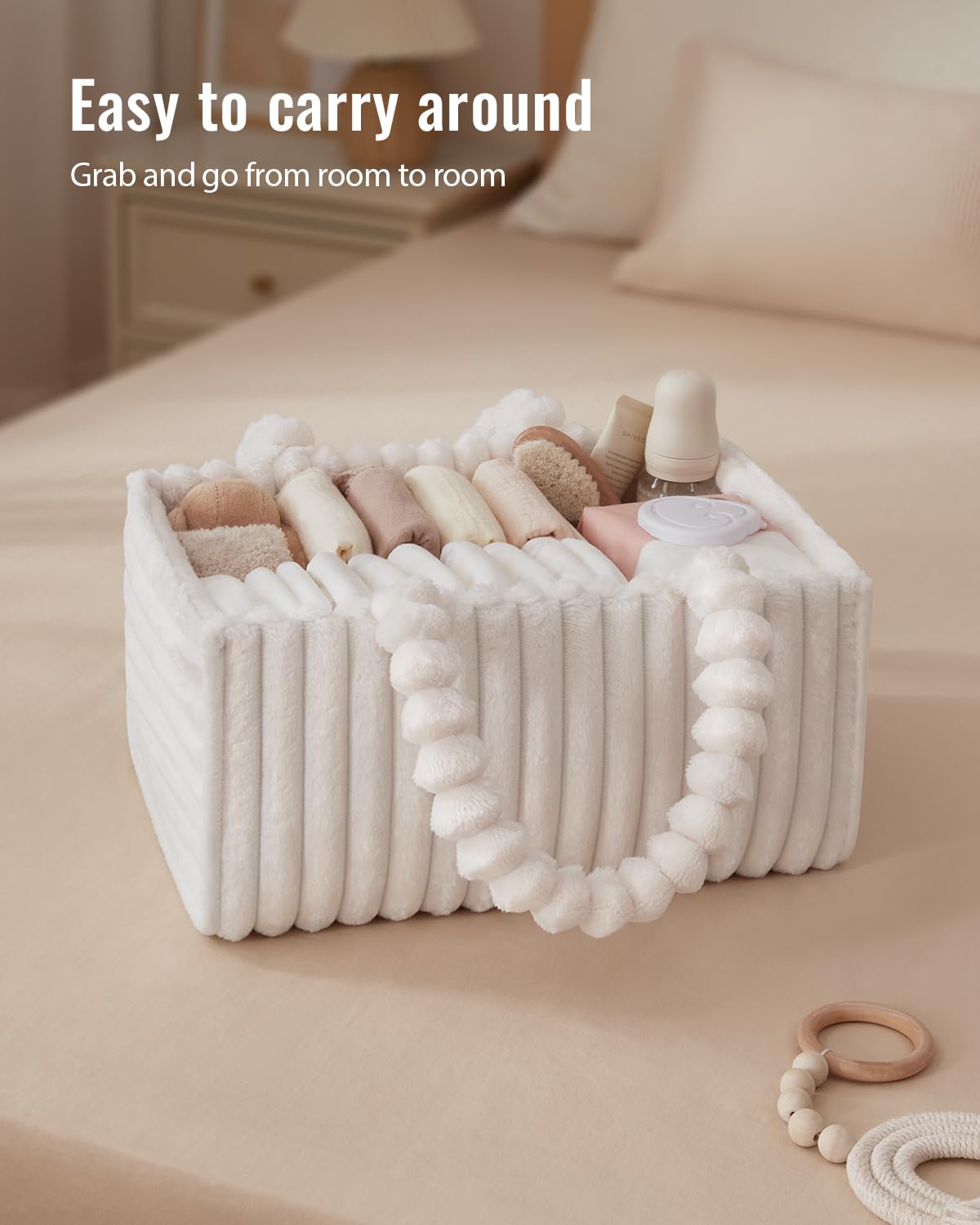 Blissful Diary Diaper Caddy long-handles removable-dividers enable custom compartments.