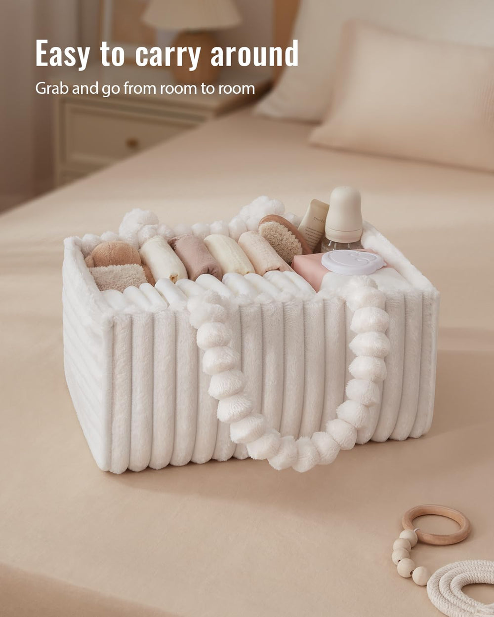 Blissful Diary Diaper Caddy long-handles removable-dividers enable custom compartments.