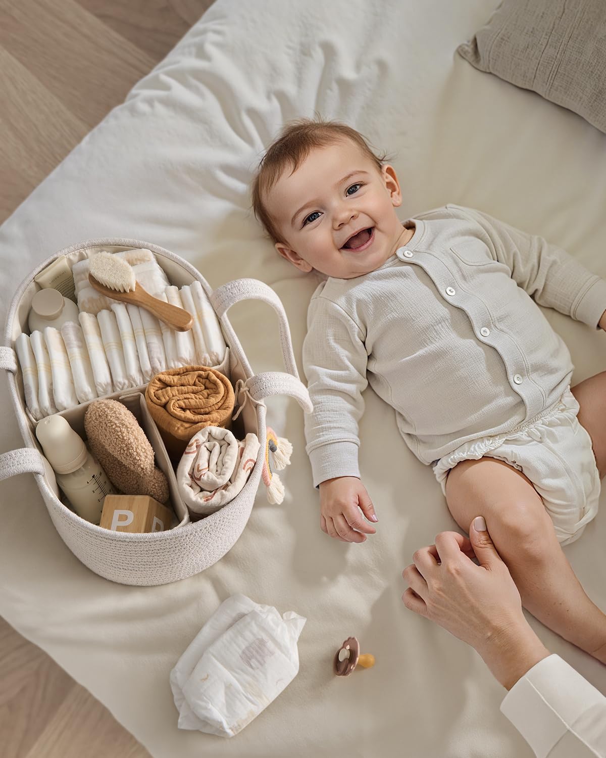Blissful Diary diaper caddy long handles enable easy transport around the home