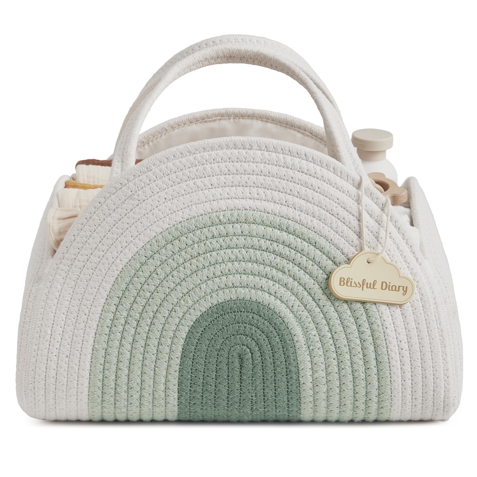 Blissful Diary diaper caddy in mint rainbow design with spacious compartments for nursery essentials