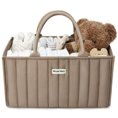 Blissful Diary diaper caddy mo​cha front view keeps essentials organized.